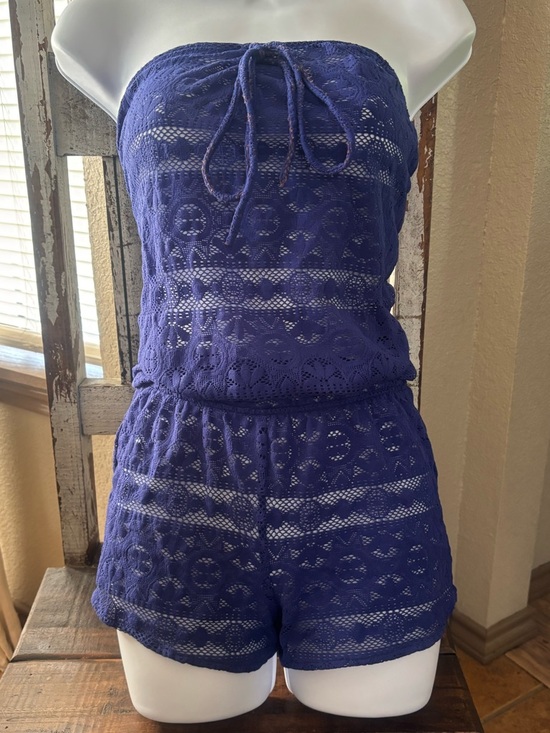 Victoria's Secret Other - Victoria's Secret Pretty Blue Lace Swimsuit Coverup Strapless Romper